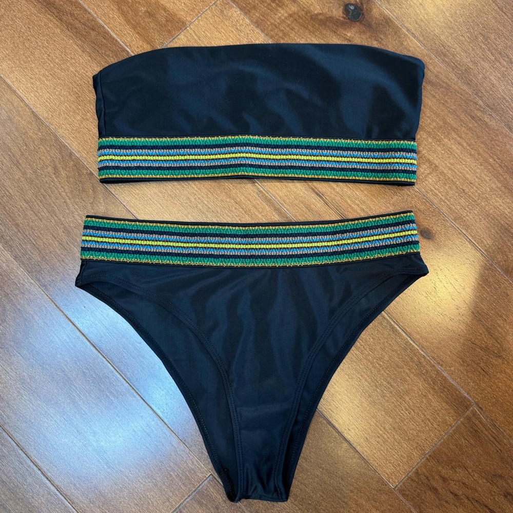 SHEIN Black Bikini with Colorful Stripes